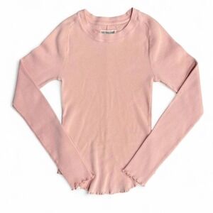 Peach We The Free long sleeve waffle knit shirt with lettuce hem, size XS